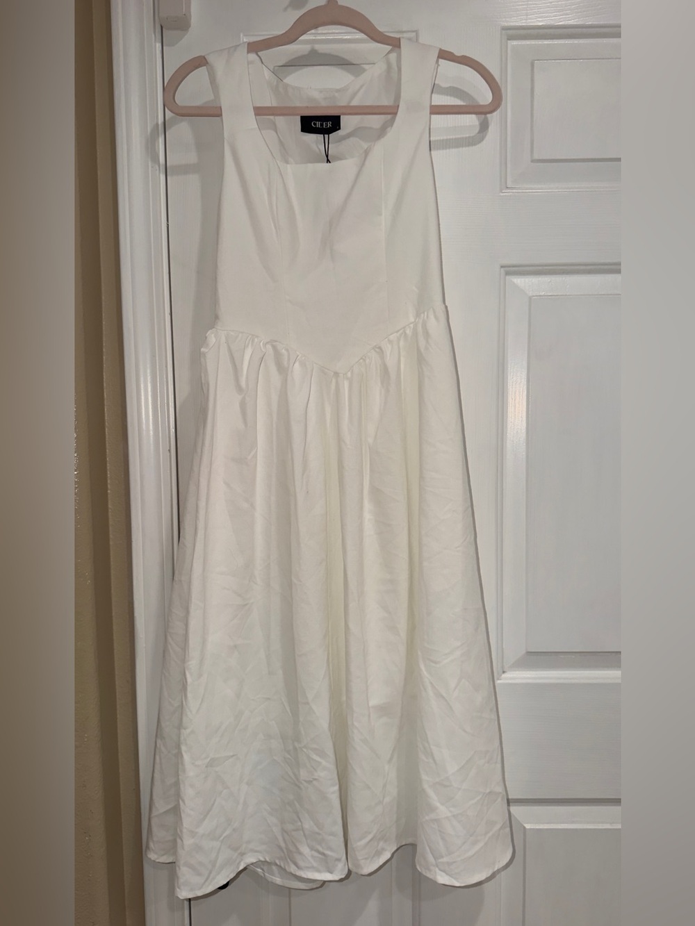 Cider White Midi Sleeveless Fit-and-Flare Dress